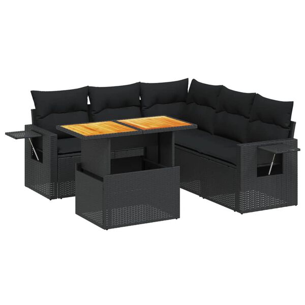 vidaXL 6 Piece Garden Sofa Set with Cushions Black Poly Rattan