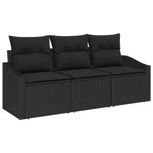 vidaXL Sofa Set with Cushion 3 pcs Black Poly Rattan