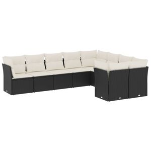 vidaXL 9 Piece Garden Sofa Set with Cushions Black Poly Rattan