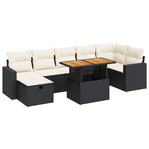 vidaXL 5 Piece Garden Sofa Set with Cushions Black Poly Rattan Acacia