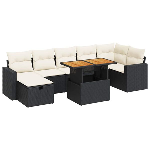 vidaXL 5 Piece Garden Sofa Set with Cushions Black Poly Rattan Acacia