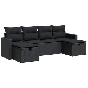 vidaXL 6 Piece Garden Sofa Set with Cushions Black Poly Rattan