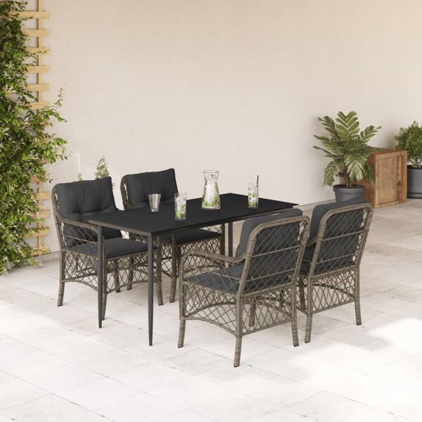 vidaXL 5 Piece Garden Dining Set with Cushions Grey Poly Rattan