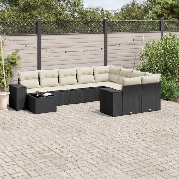 vidaXL 10 Piece Garden Sofa Set with Cushions Black Poly Rattan