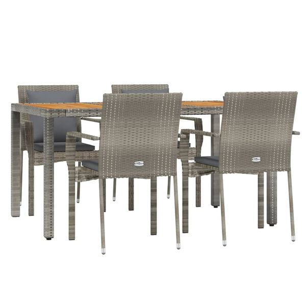 vidaXL 5 Piece Garden Dining Set with Cushions Grey Poly Rattan