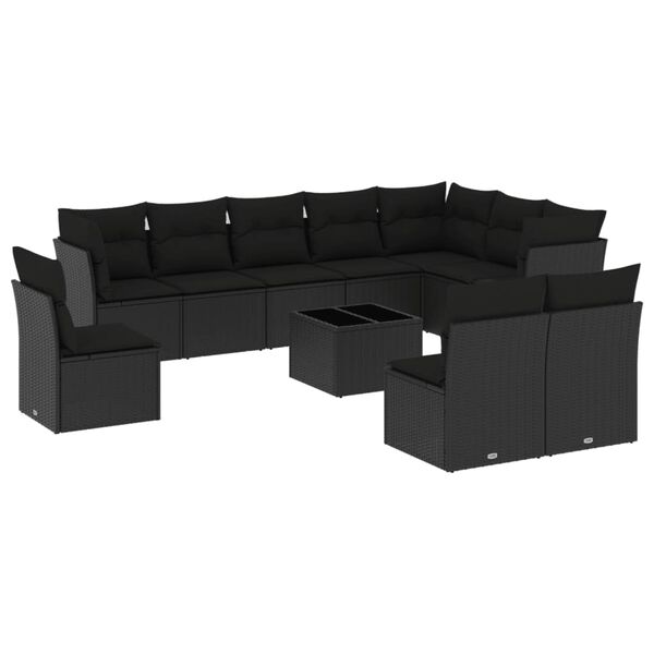 vidaXL 11 Piece Garden Sofa Set with Cushions Black Poly Rattan