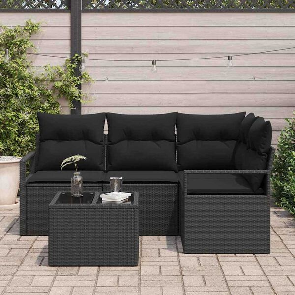 vidaXL Sofa Set with Cushion with Storage 5 pcs Black Poly Rattan
