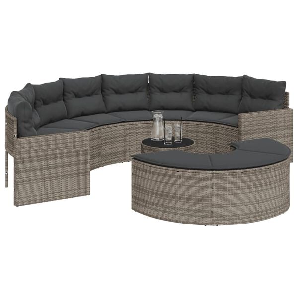 vidaXL 3 Piece Garden Sofa Set Half-Round Grey Poly Rattan