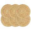 vidaXL Placemats 6 pcs Plain Natural 38 cm Round Jute