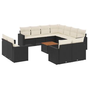 vidaXL 13 Piece Garden Sofa Set with Cushions Black Poly Rattan