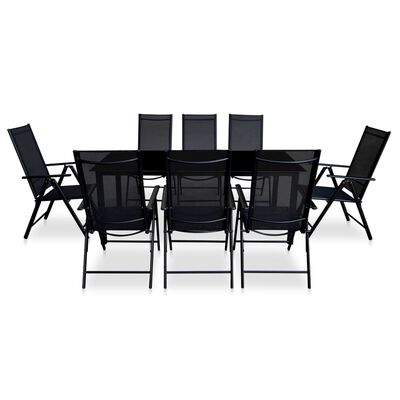 vidaXL 9 Piece Folding Outdoor Dining Set Aluminium Black