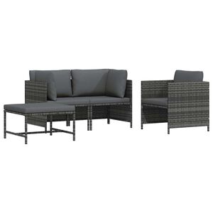 vidaXL 4 Piece Garden Sofa Set with Cushions Poly Rattan Grey