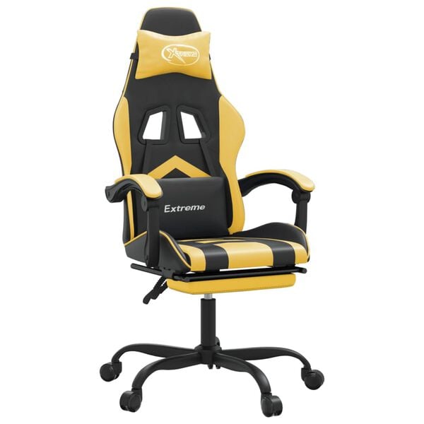 vidaXL Swivel Gaming Chair with Footrest Black&Gold Faux Leather