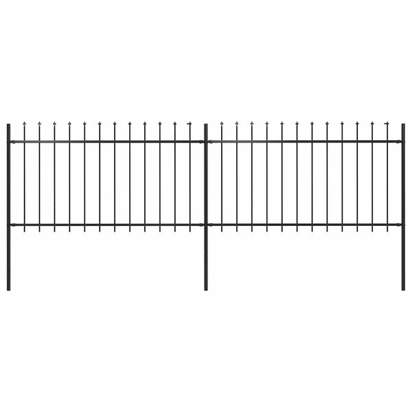 vidaXL Garden Fence with Spear Top Steel 359x100 cm Black
