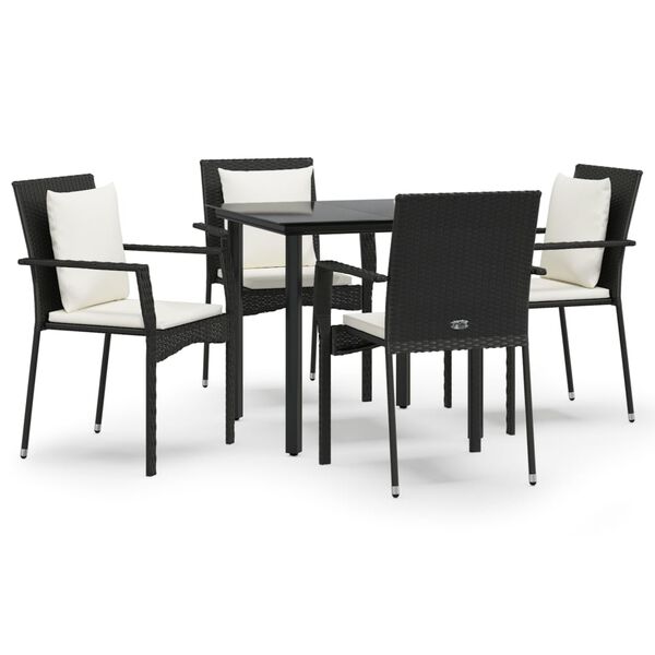vidaXL 5 Piece Garden Dining Set with Cushions Black Poly Rattan