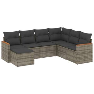 vidaXL 7 Piece Garden Sofa Set with Cushions Grey Poly Rattan