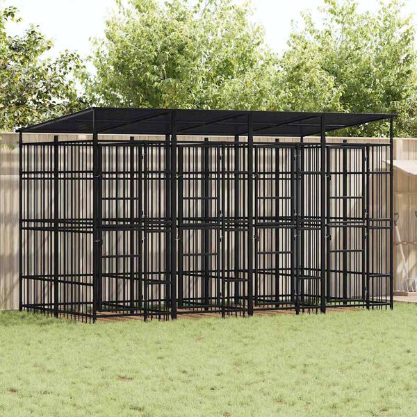 vidaXL Outdoor Dog Kennel with Roof Steel 7.37 m&sup2;