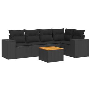 vidaXL 6 Piece Garden Sofa Set with Cushions Black Poly Rattan