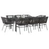 vidaXL 9 Piece Garden Dining Set with Cushions Black Poly Rattan Glass