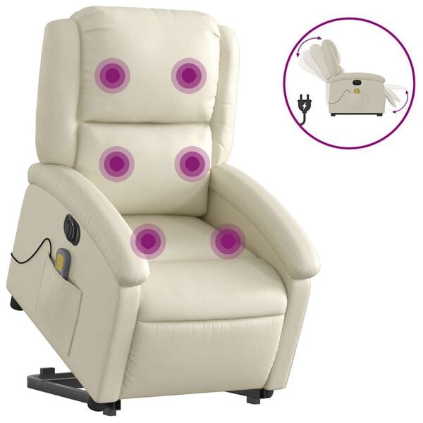 vidaXL Electric Stand up Massage Recliner Chair Cream Faux Leather