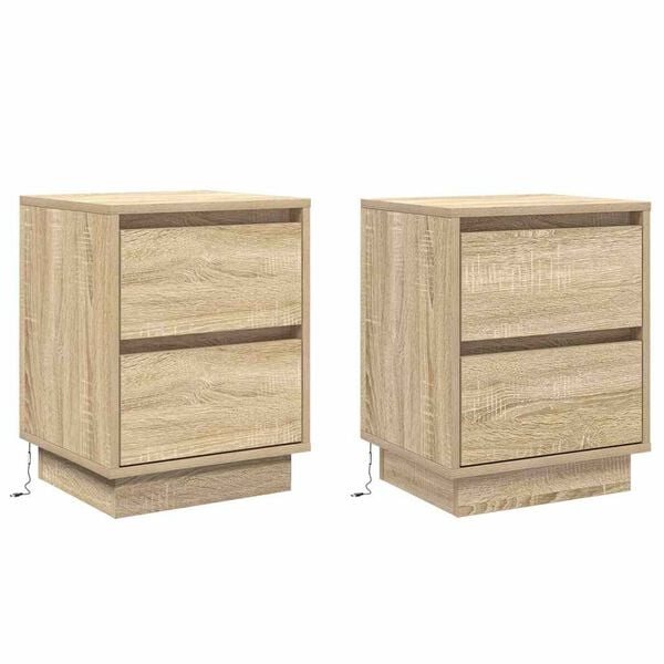 vidaXL Bedside Cabinet with Drawer 2 pcs Sonoma Oak 39 x 34.5 x 50 cm