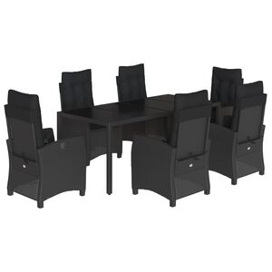 vidaXL 7 Piece Garden Dining Set with Cushions Black Poly Rattan