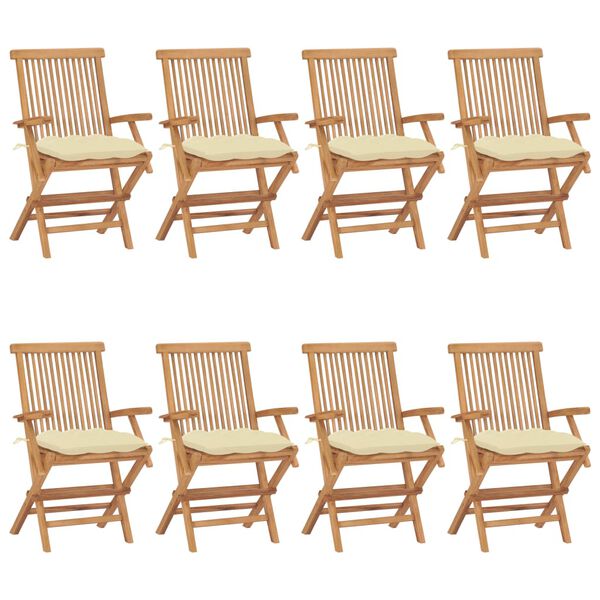 vidaXL Garden Chairs with Cream White Cushions 8 pcs Solid Teak Wood