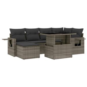 vidaXL 7 Piece Garden Sofa Set with Cushions Grey Poly Rattan