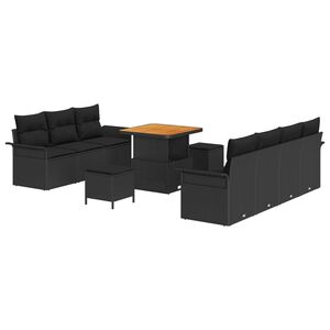 vidaXL Garden Sofa Set Height-Adjustable 10 pcs Black Poly Rattan