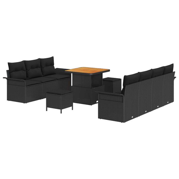 vidaXL Garden Sofa Set Height-Adjustable 10 pcs Black Poly Rattan
