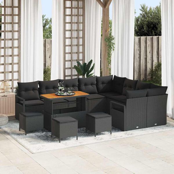 vidaXL Garden Sofa Set with Cushion with Storage 13 pcs Black