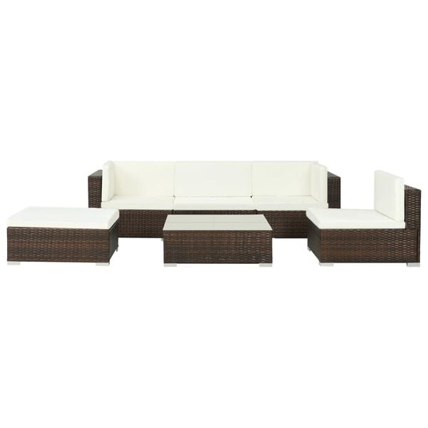 vidaXL 6 Piece Garden Lounge Set with Cushions Poly Rattan Brown