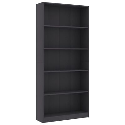 vidaXL 5-Tier Book Cabinet Grey 80x24x175 cm Engineered Wood