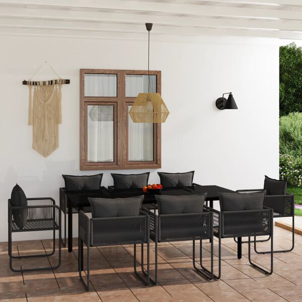 vidaXL 9 Piece Garden Dining Set Black
