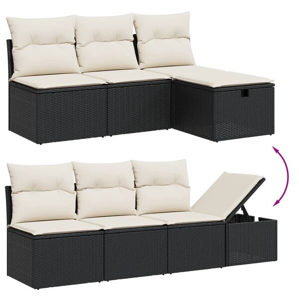 vidaXL 7 Piece Garden Sofa Set with Cushions Black Poly Rattan