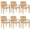 vidaXL Stacking Garden Chairs with Cushions 6 pcs Solid Teak Wood
