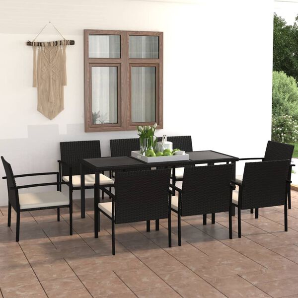vidaXL 9 Piece Garden Dining Set Poly Rattan Black