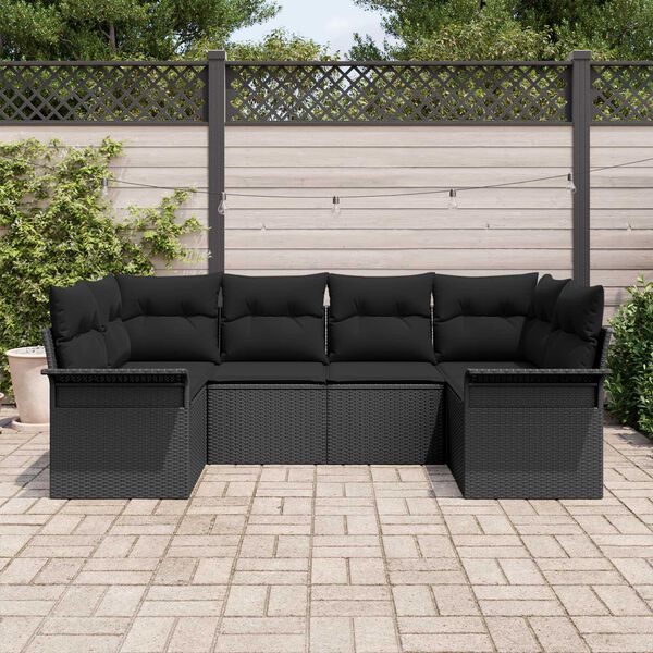 vidaXL Garden Sofa Set with Cushion 6 pcs Black Poly Rattan
