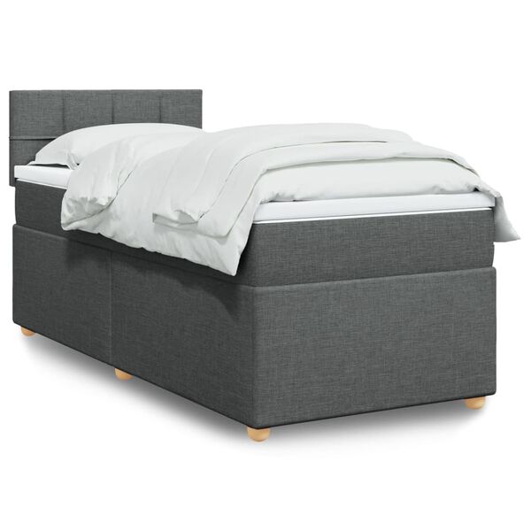 vidaXL Box Spring Bed with Mattress Dark Grey King Single Fabric