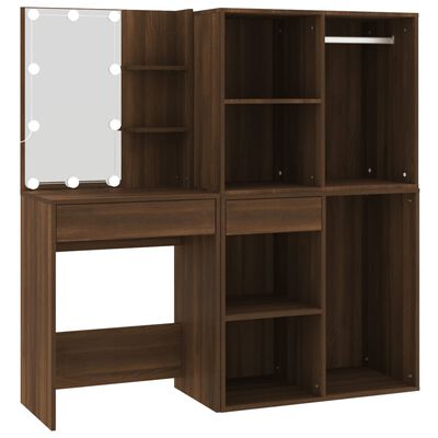 vidaXL LED Dressing Table with Cabinets Brown Oak Engineered Wood