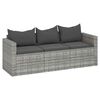 vidaXL 3-Seater Garden Sofa with Cushions Grey Poly Rattan