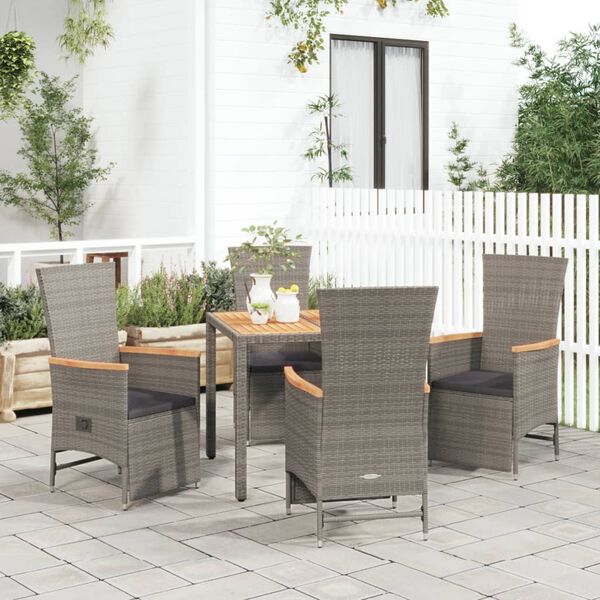 vidaXL 5 Piece Garden Dining Set with Cushions Grey Poly Rattan