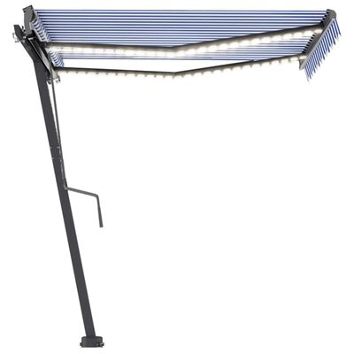 vidaXL Manual Retractable Awning with LED 350x250 cm Blue and White