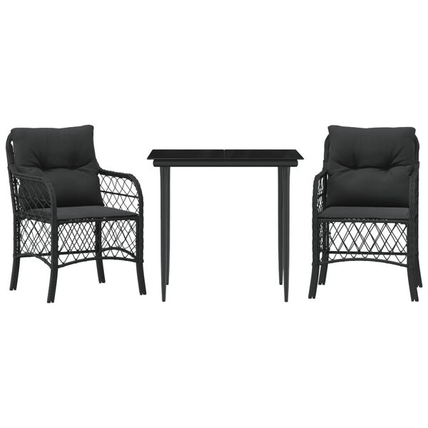 vidaXL 3 Piece Bistro Set with Cushions Black Poly Rattan