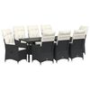vidaXL Garden Dining Set with Cushion 9 pcs Black Poly Rattan