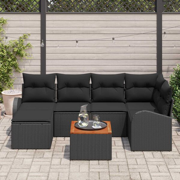 vidaXL Garden Sofa Set with Storage 7 pcs Black Poly Rattan