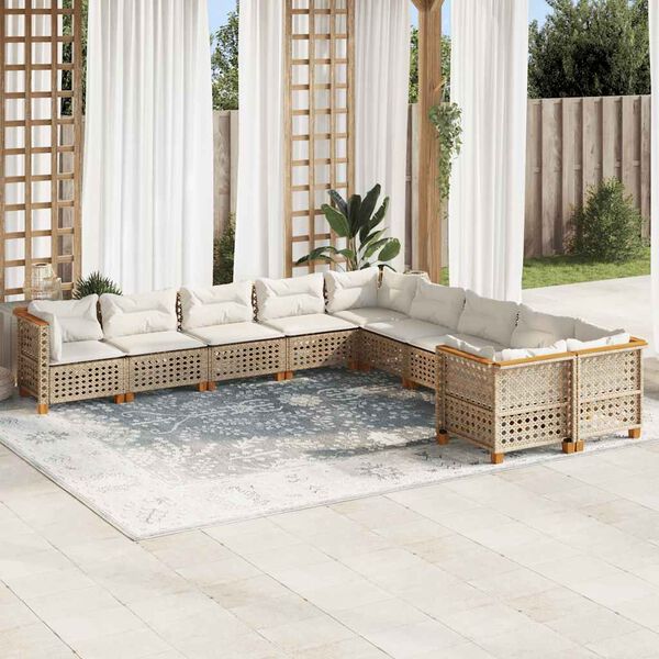 vidaXL 10 Piece Garden Sofa Set with Cushions Beige Poly Rattan