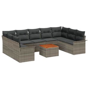 vidaXL Garden Sofa Set with Cushion 10 pcs Grey Poly Rattan