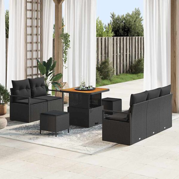 vidaXL Garden Sofa Set with Cushion with Storage 8 pcs Black