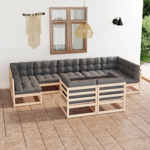 vidaXL 9 Piece Garden Lounge Set with Cushions Solid Pinewood